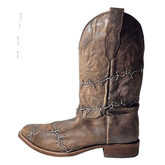 Corral Leather Barbed Wire Square Toe Brown Cowboy Boots A3532 Mens Size 15 D - Picture 4 of 16